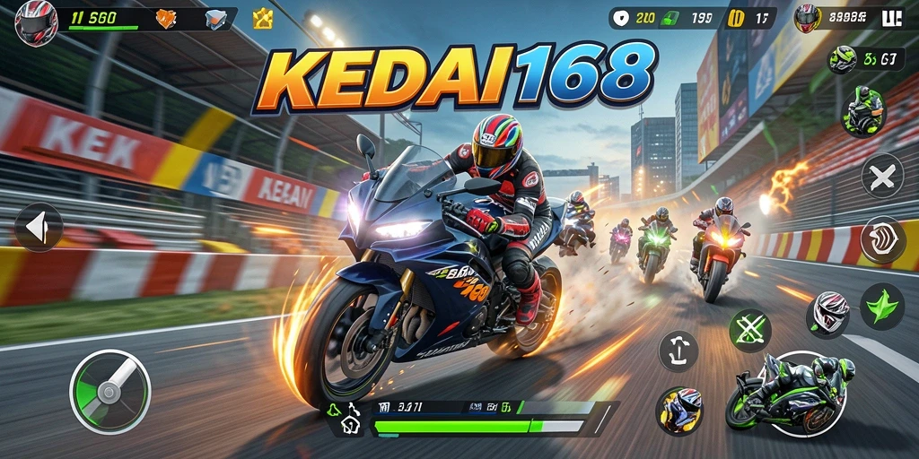 Tangkapan layar menunjukkan aksi balapan motor yang mendebarkan dalam KEDAI168.